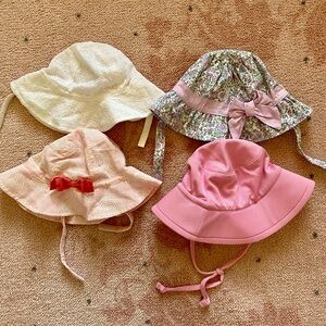Bundle of 4 Baby Girl Sun Hats 6-12 months Pink White Floral Print